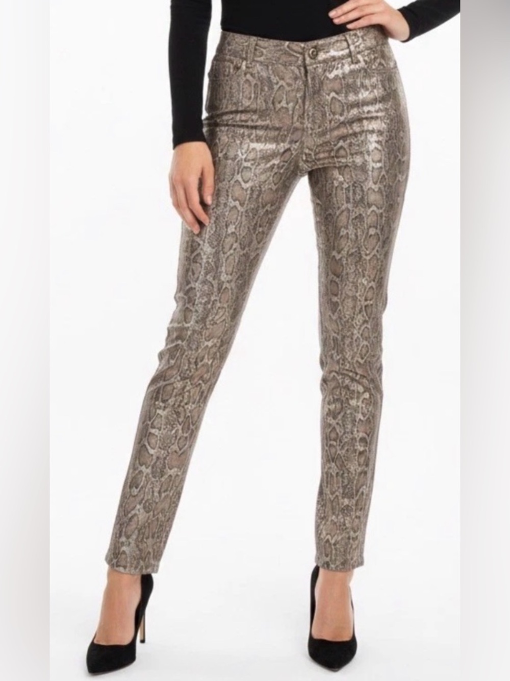 Chico’s Platinum Snake Print Stretch Denim Pants